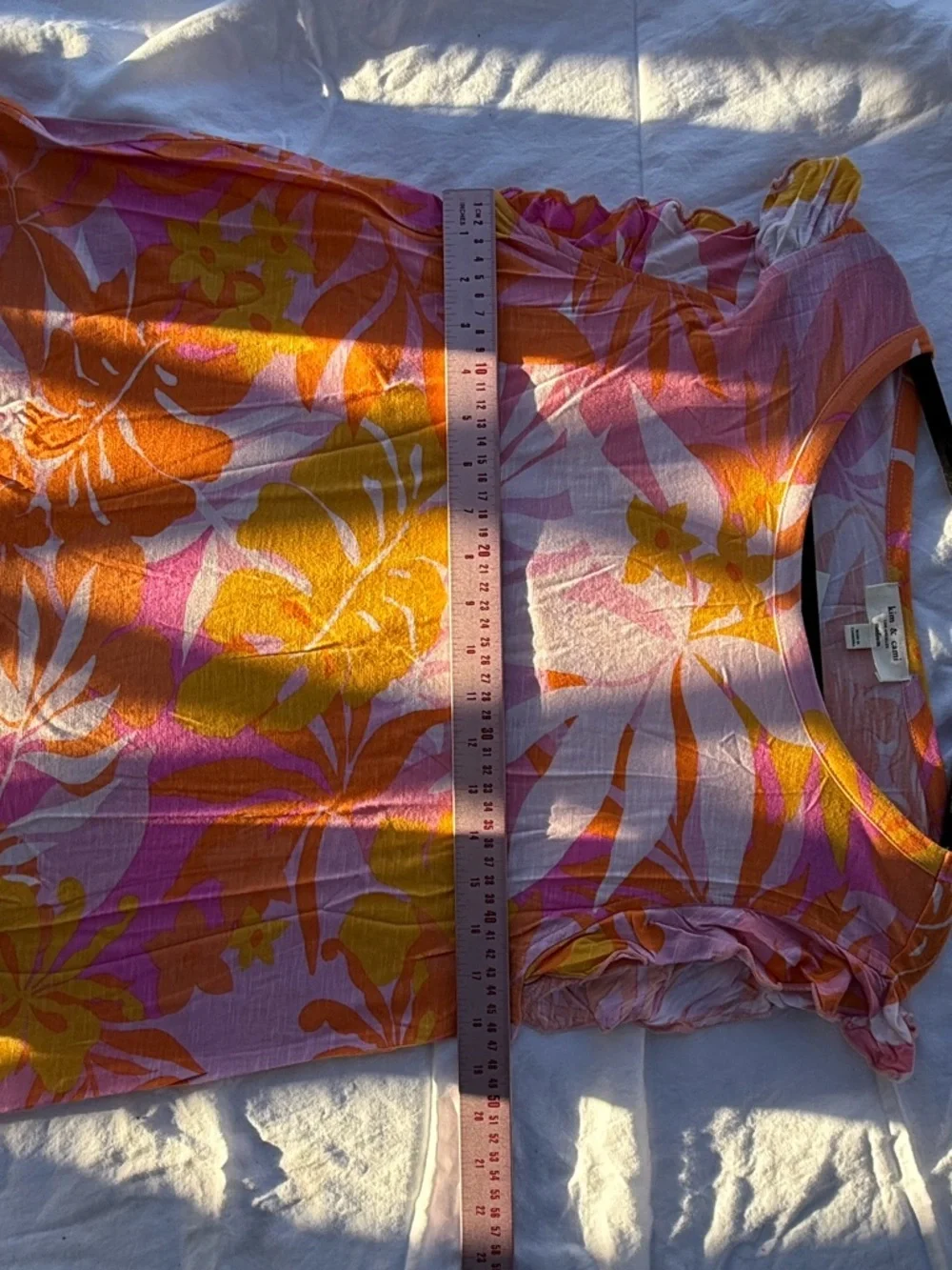 Kim & Cami Pink and Orange Tropical Print Short Sleeve Tee - Picture 4 of 7